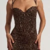 Vestido corsé asimétrico con fruncidos Haruna en estampado de leopardo