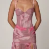 Vestido corsé asimétrico con fruncidos Haruna en estampado floral difuminado Vestido corsé asimétrico con fruncidos Haruna en estampado floral difuminado