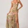 Vestido corsé asimétrico con fruncidos Haruna en estampado floral multicolor Vestido corsé asimétrico con fruncidos Haruna en estampado floral multicolor