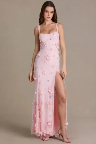 Vestido corsé con adornos Aurelia en rosa bebé