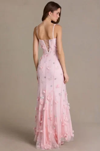 Vestido corsé con adornos Aurelia en rosa bebé