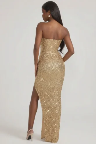 Vestido corsé con adornos Jasella en dorado