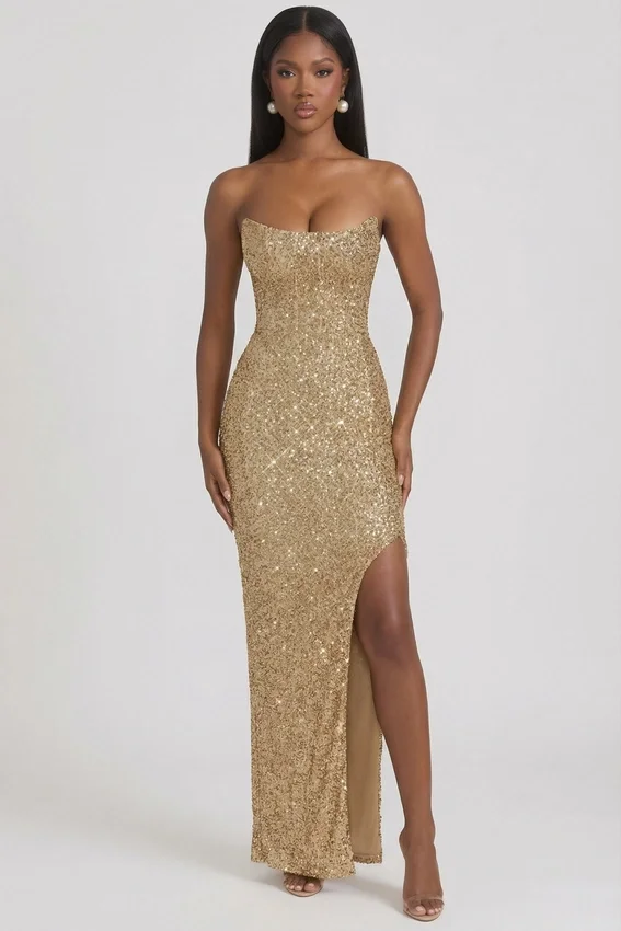 Vestido corsé con adornos Jasella en dorado Vestido corsé con adornos Jasella en dorado