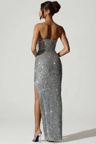 Vestido corsé con adornos Jasella en plateado