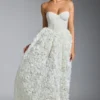 Vestido corsé con apliques florales y adornos Camellia en blanco
