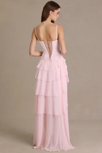 Vestido corsé con cuello vuelto y adornos Arlette Premium en rosa bebé