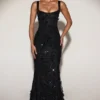 Vestido corsé con escote redondeado y apliques decorativos Vasanta en negro Vestido corsé con escote redondeado y apliques decorativos Vasanta en negro
