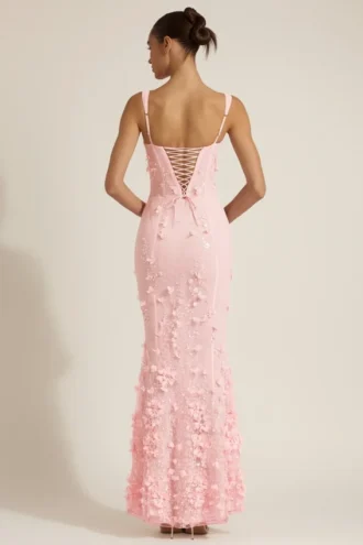 Vestido corsé con escote redondeado y apliques decorativos Vasanta en rosa