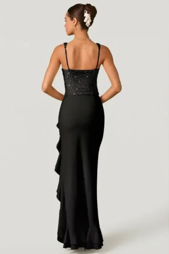 Vestido corsé con volantes y adornos Robina en negro