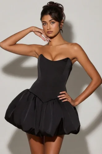 Vestido corsé con volantes y cordones Minerva en negro