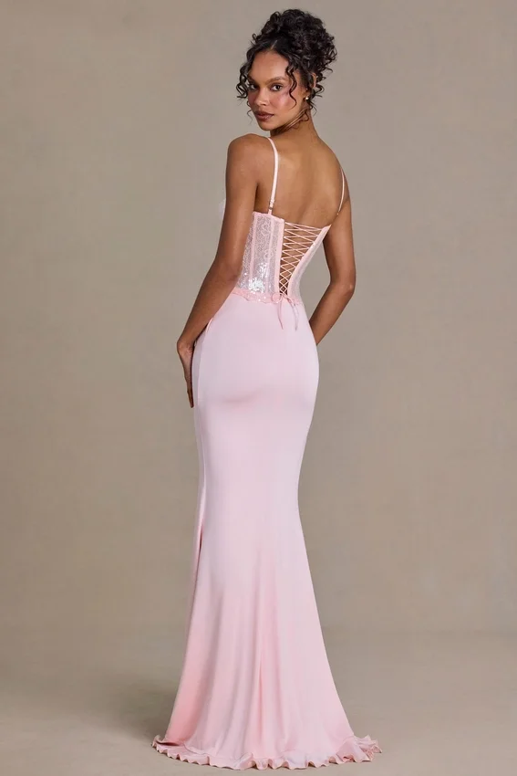 Vestido corsé de encaje adornado Beatrix Premium en rosa bebé Vestido corsé de encaje adornado Beatrix Premium en rosa bebé