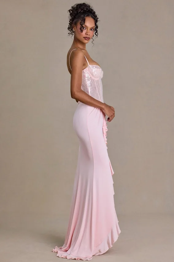 Vestido corsé de encaje adornado Beatrix Premium en rosa bebé Vestido corsé de encaje adornado Beatrix Premium en rosa bebé