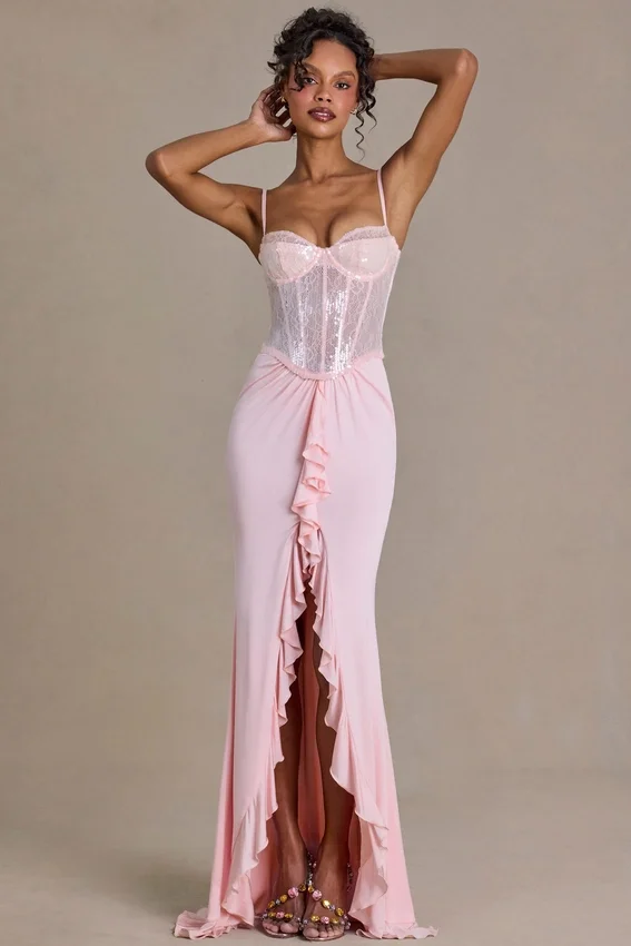 Vestido corsé de encaje adornado Beatrix Premium en rosa bebé Vestido corsé de encaje adornado Beatrix Premium en rosa bebé