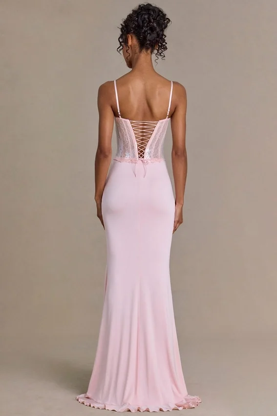 Vestido corsé de encaje adornado Beatrix Premium en rosa bebé Vestido corsé de encaje adornado Beatrix Premium en rosa bebé