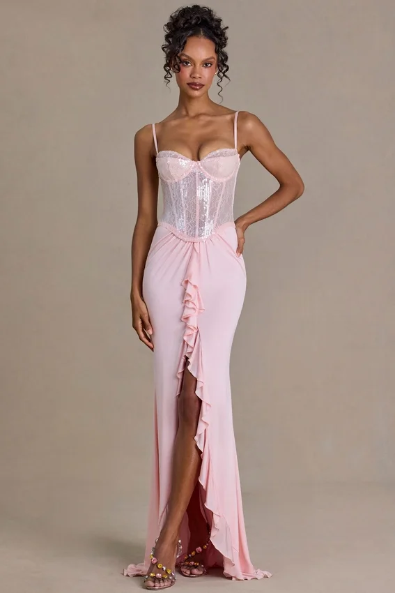 Vestido corsé de encaje adornado Beatrix Premium en rosa bebé Vestido corsé de encaje adornado Beatrix Premium en rosa bebé