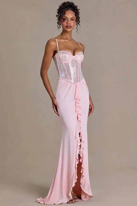 Vestido corsé de encaje adornado Beatrix Premium en rosa bebé Vestido corsé de encaje adornado Beatrix Premium en rosa bebé