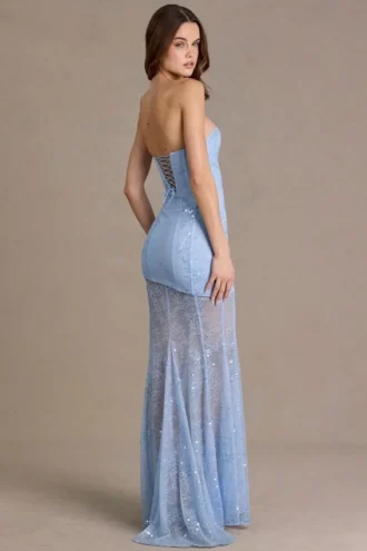 Vestido corsé de encaje adornado Liliane Premium en azul cielo