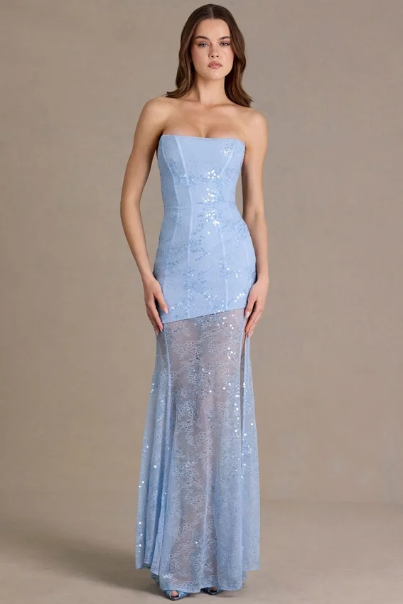 Vestido corsé de encaje adornado Liliane Premium en azul cielo Vestido corsé de encaje adornado Liliane Premium en azul cielo