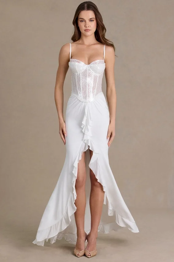 Vestido corsé de encaje con adornos Beatrix Premium en blanco Vestido corsé de encaje con adornos Beatrix Premium en blanco