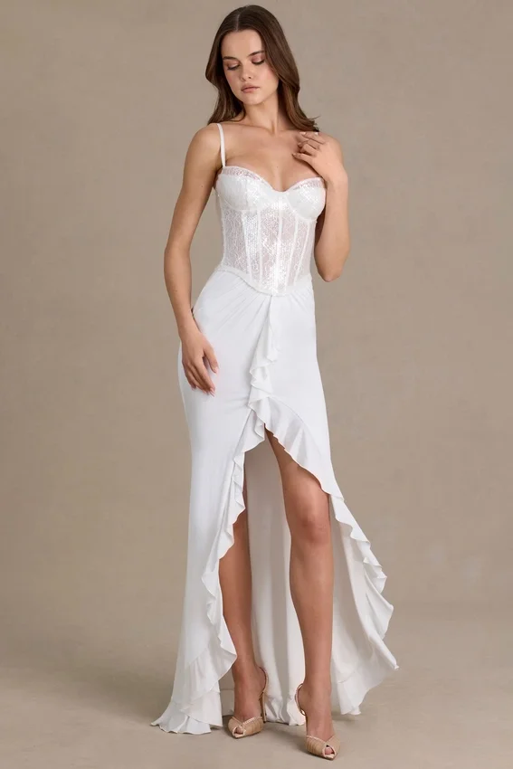 Vestido corsé de encaje con adornos Beatrix Premium en blanco Vestido corsé de encaje con adornos Beatrix Premium en blanco