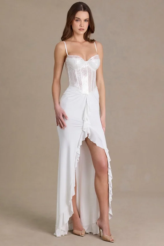 Vestido corsé de encaje con adornos Beatrix Premium en blanco Vestido corsé de encaje con adornos Beatrix Premium en blanco