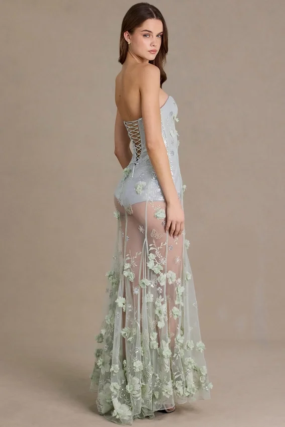 Vestido corsé de tul con adornos Estella en verde salvia Vestido corsé de tul con adornos Estella en verde salvia