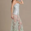 Vestido corsé de tul con adornos Estella en verde salvia Vestido corsé de tul con adornos Estella en verde salvia