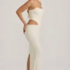 Vestido corsé drapeado con aberturas y adornos Saphira en blanco