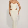 Vestido corsé drapeado con aberturas y adornos Saphira en blanco