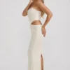 Vestido corsé drapeado con aberturas y adornos Saphira en blanco