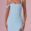 Vestido corsé drapeado de malla Naelle en aguamarina claro Vestido corsé drapeado de malla Naelle en aguamarina claro