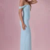 Vestido corsé drapeado de malla Naelle en aguamarina claro Vestido corsé drapeado de malla Naelle en aguamarina claro