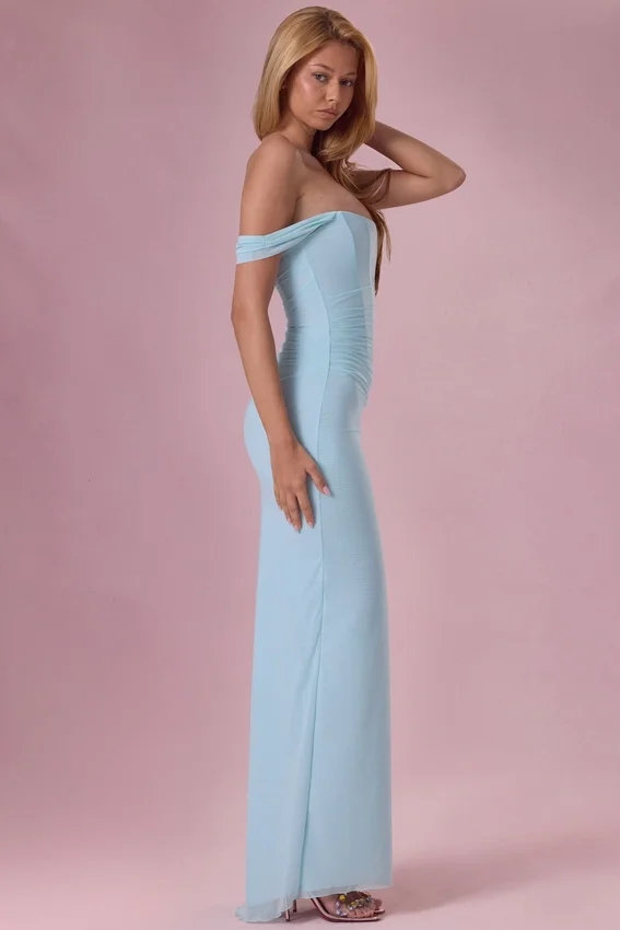 Vestido corsé drapeado de malla Naelle en aguamarina claro Vestido corsé drapeado de malla Naelle en aguamarina claro