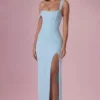 Vestido corsé drapeado de malla Naelle en aguamarina claro Vestido corsé drapeado de malla Naelle en aguamarina claro