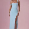 Vestido corsé drapeado de malla Naelle en aguamarina claro Vestido corsé drapeado de malla Naelle en aguamarina claro