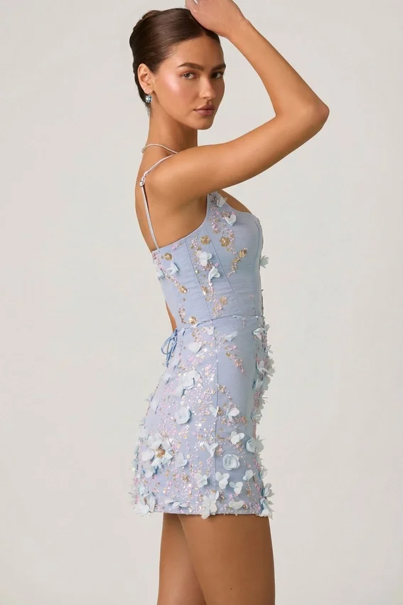 Vestido cortito corsé con apliques decorativos Briar en azul cielo Vestido cortito corsé con apliques decorativos Briar en azul cielo