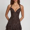 Vestido corto A-line con cuello halter y adornos Costanza en estampado de serpiente Hotfix Vestido corto A-line con cuello halter y adornos Costanza en estampado de serpiente Hotfix