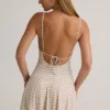 Vestido corto A-line con lazo en la espalda y canalé de modal Mansi en rayas rosa y amarillo