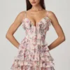 Vestido corto A-line con volantes y cordones Lolina en estampado floral Primrose