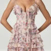 Vestido corto A-line con volantes y cordones Lolina en estampado floral Primrose