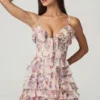 Vestido corto A-line con volantes y cordones Lolina en estampado floral Primrose
