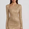 Vestido corto ajustado asimétrico con adornos Nevina en dorado Vestido corto ajustado asimétrico con adornos Nevina en dorado