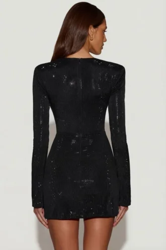 Vestido corto ajustado asimétrico con adornos Nevina en negro