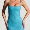 Vestido corto ajustado con adornos Aellin en azul aguamarina