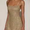 Vestido corto ajustado con escote redondeado y espalda descubierta adornado Philomena en dorado