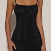 Vestido corto ajustado con escote redondeado y espalda descubierta adornado Philomena en negro
