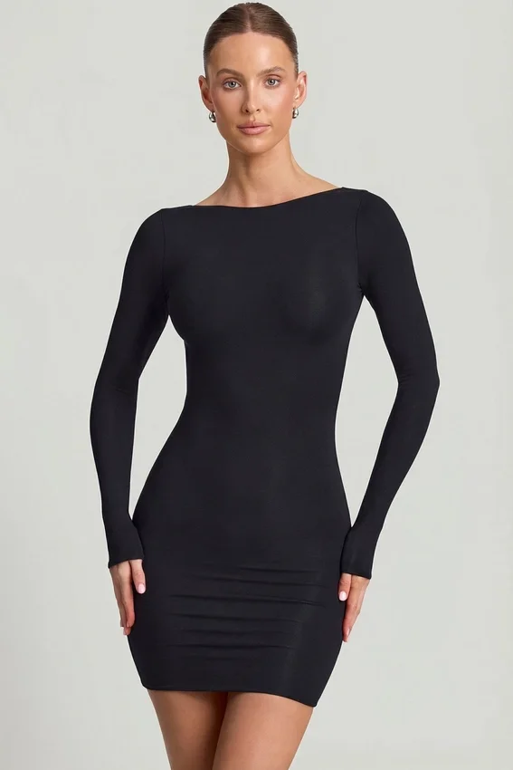 Vestido corto ajustado con espalda abierta Lyla Modal en negro Vestido corto ajustado con espalda abierta Lyla Modal en negro