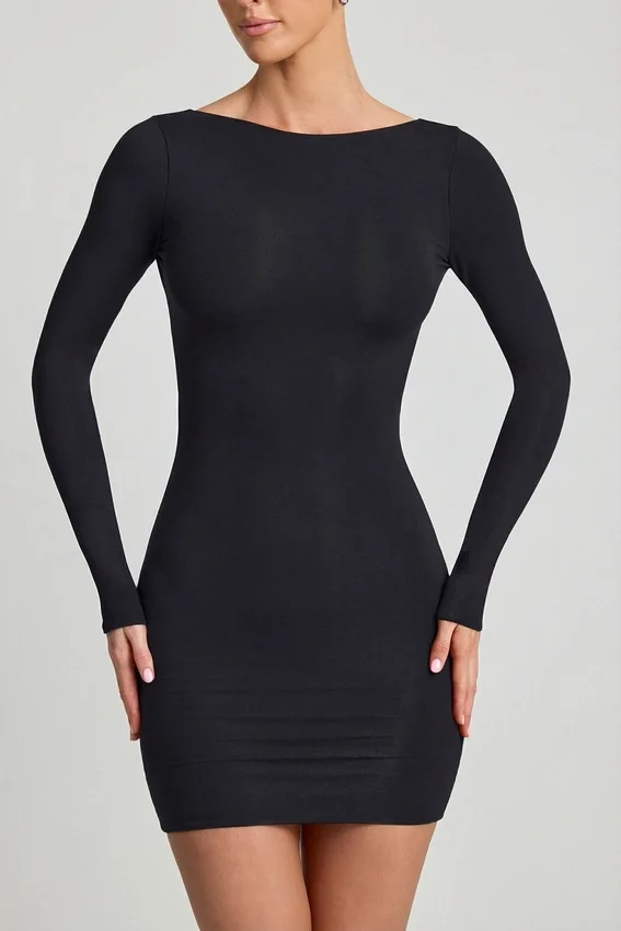 Vestido corto ajustado con espalda abierta Lyla Modal en negro Vestido corto ajustado con espalda abierta Lyla Modal en negro