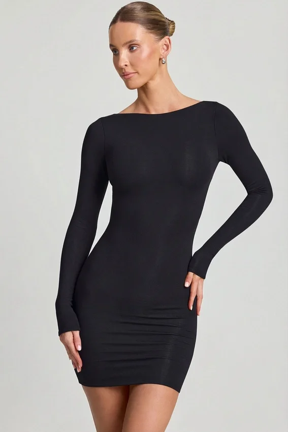 Vestido corto ajustado con espalda abierta Lyla Modal en negro Vestido corto ajustado con espalda abierta Lyla Modal en negro