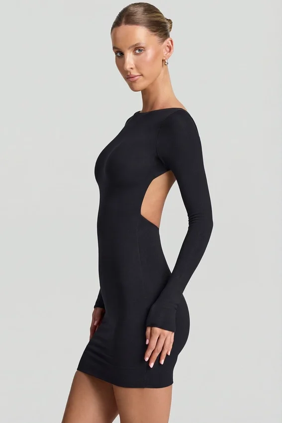 Vestido corto ajustado con espalda abierta Lyla Modal en negro Vestido corto ajustado con espalda abierta Lyla Modal en negro